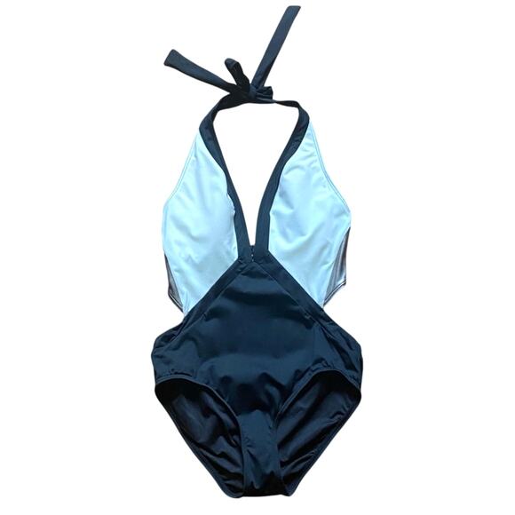 Carmen Marc Valvo Monokini One Piece Swimsuit Cosmopolitan Plunge Halter Size 8 - Picture 3 of 7